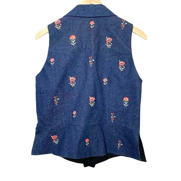 Moonray Floral Embroidered Denim Vest Womens Size Medium Blue NEW - Picture 2 of 13